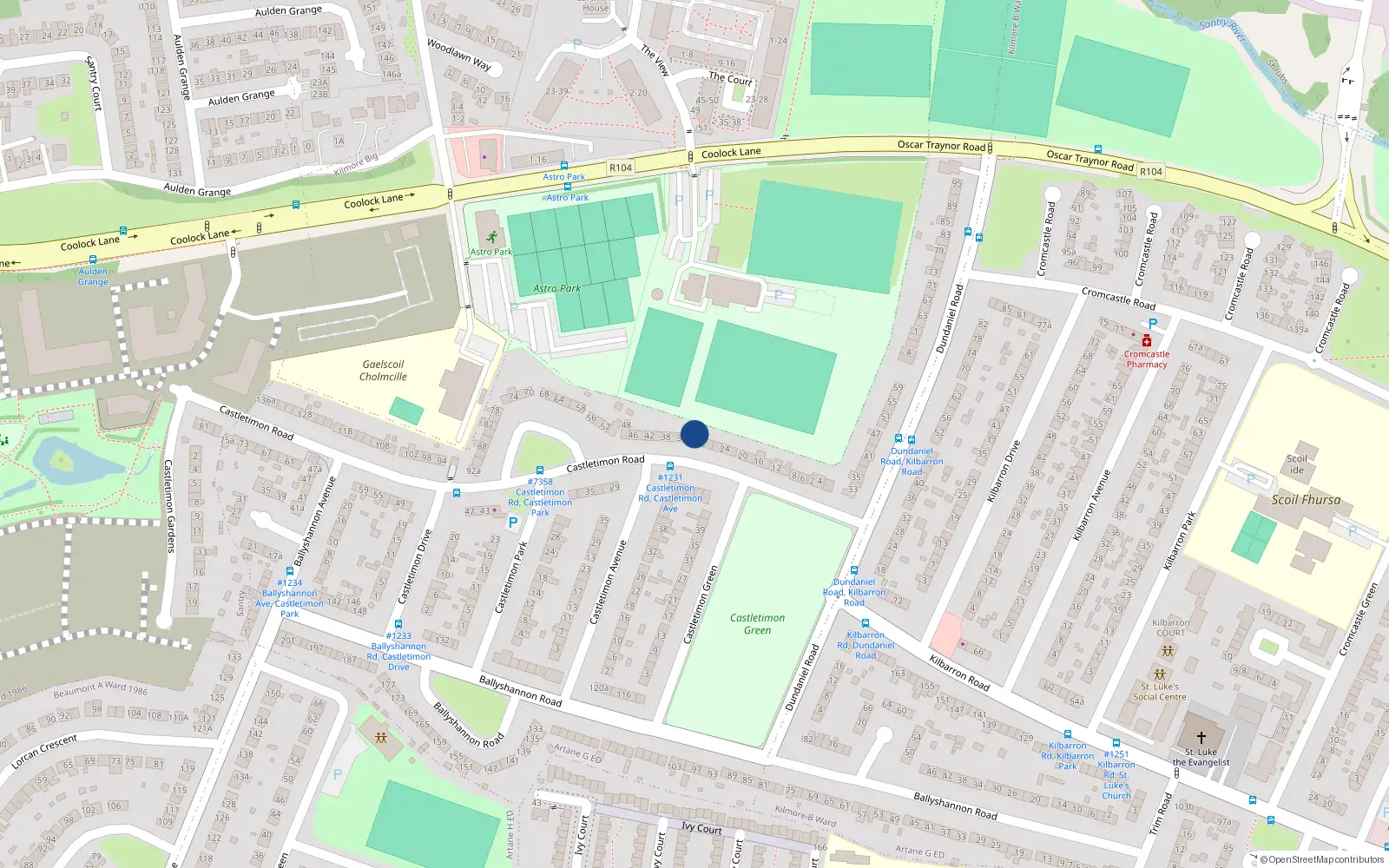Overhead map showing the location of 32 Castletimon Road, Dublin 5