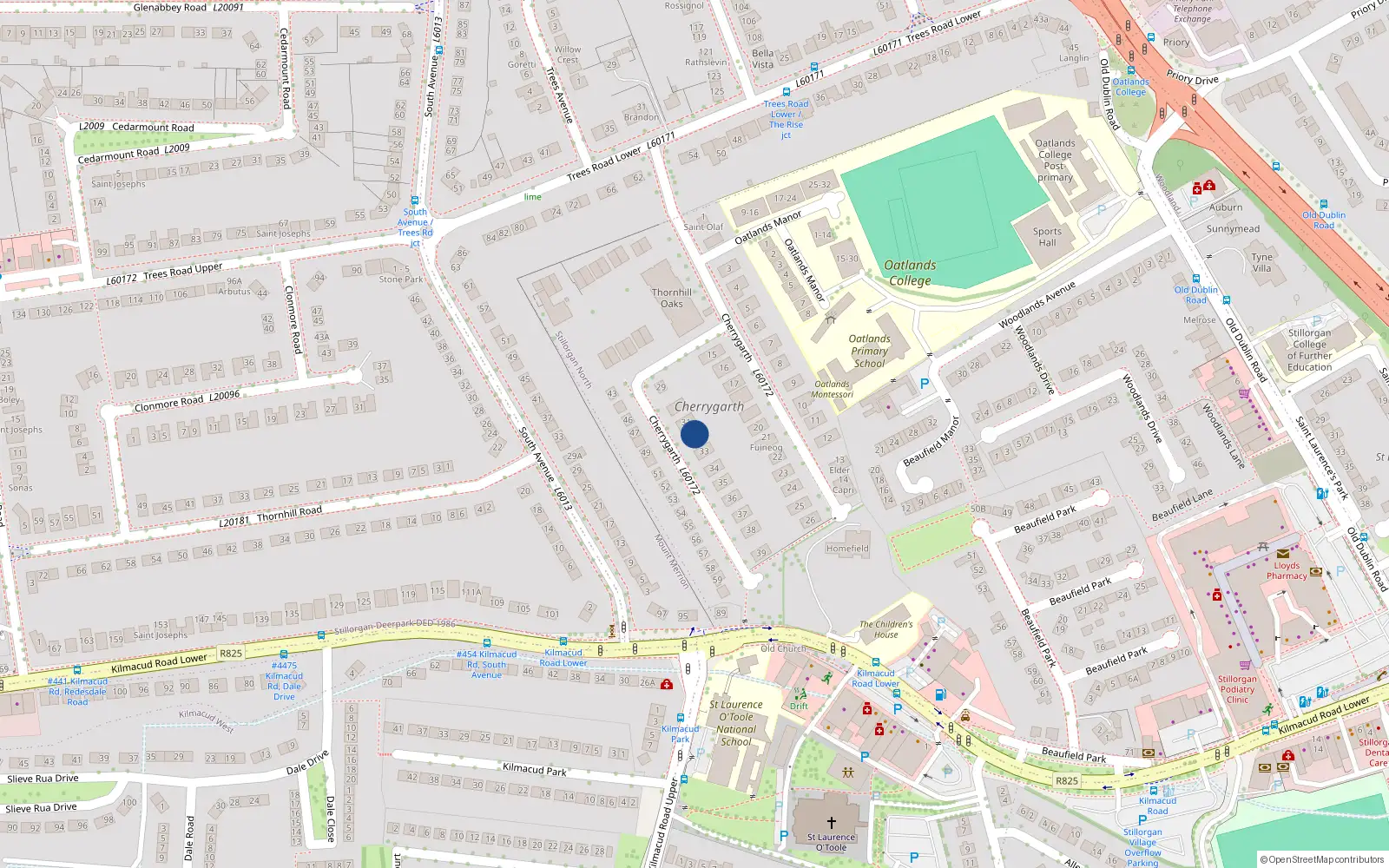Overhead map showing the location of 32 Cherrygarth, Blackrock