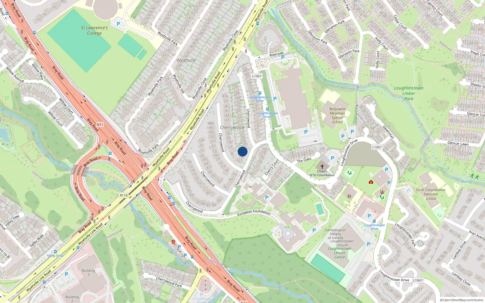 Overhead map showing the location of 32 Cherrywood, Dublin
