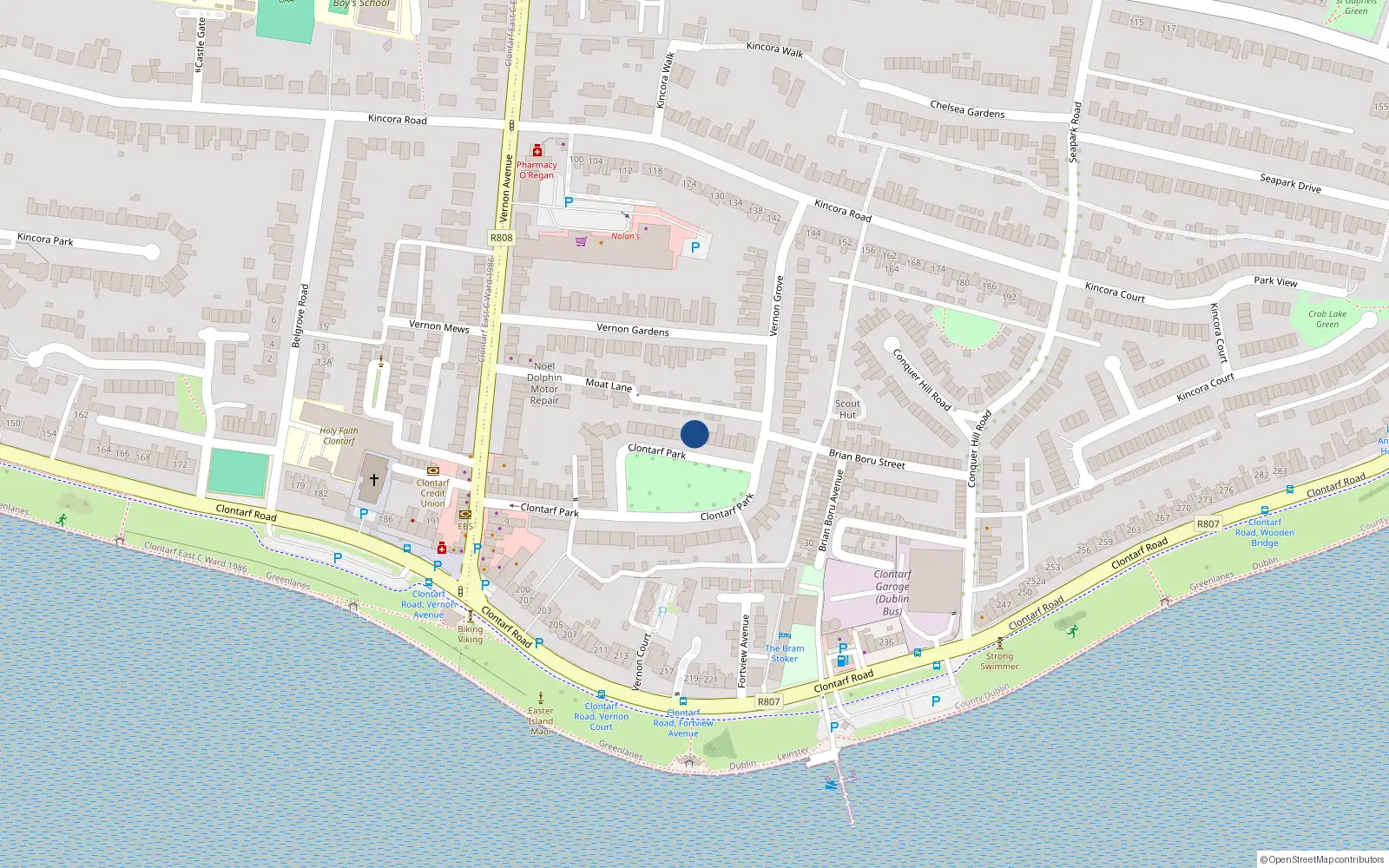 Overhead map showing the location of 32 Clontarf Park, Dublin 3
