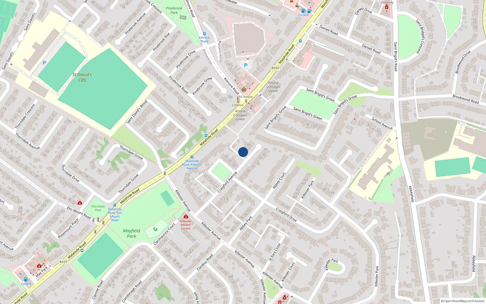 Overhead map showing the location of 32 Craigford Avenue, Killester, Dublin 5