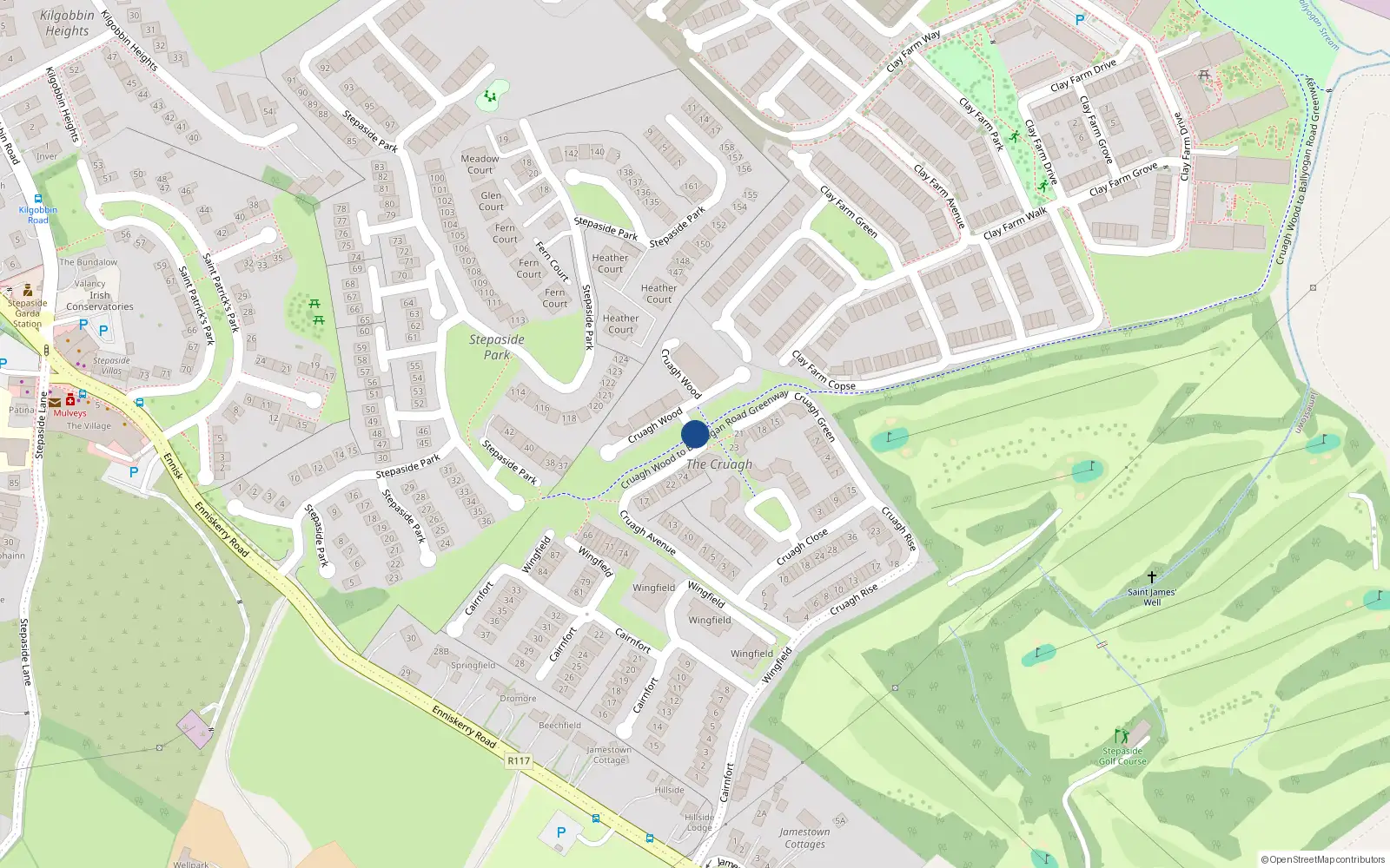Overhead map showing the location of 32 Cruagh Avenue, Stepaside