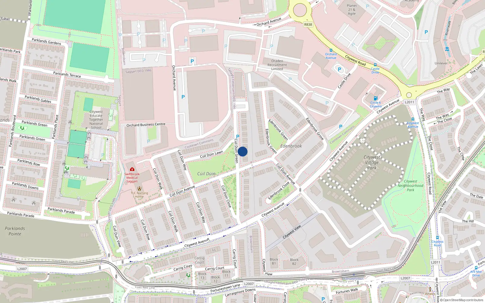Overhead map showing the location of 32 Cúil Duin Green, Cúil Dúin