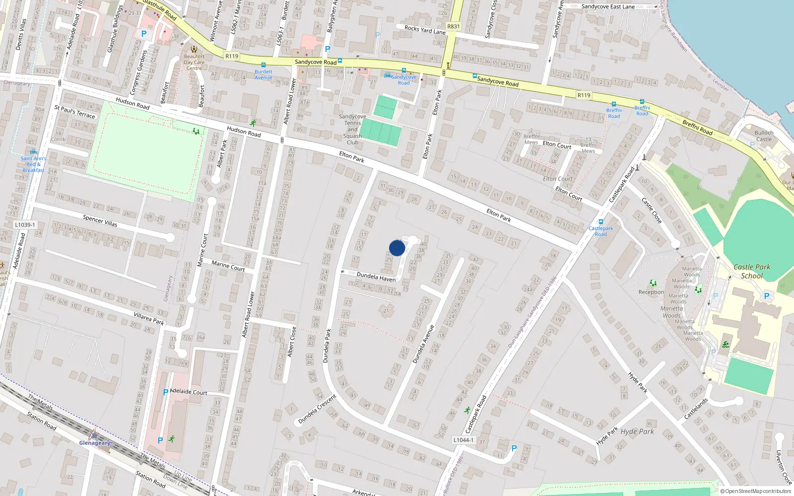 Overhead map showing the location of 32 Dundela Haven, Dublin