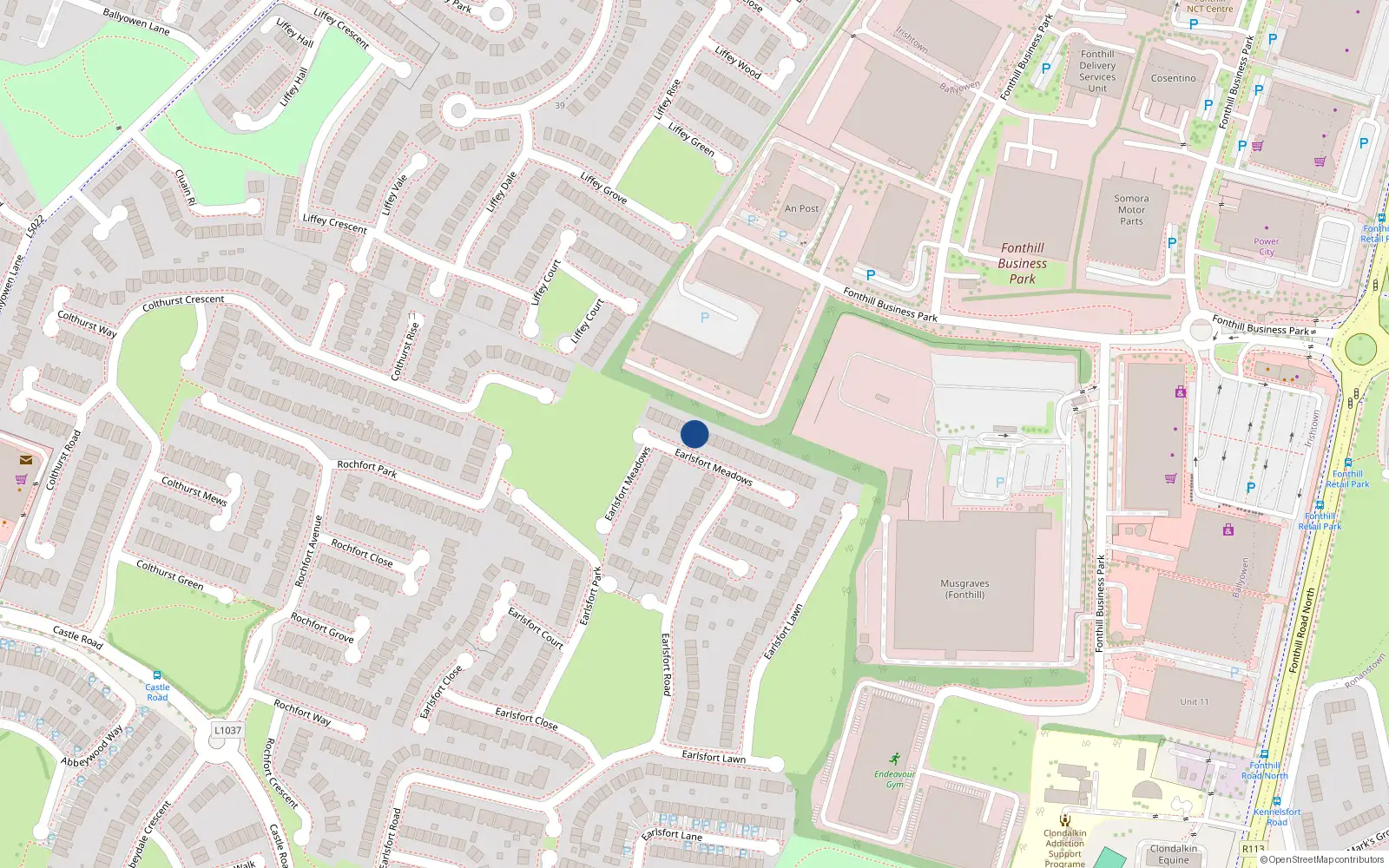 Overhead map showing the location of 32 Earlsfort Meadows, Lucan