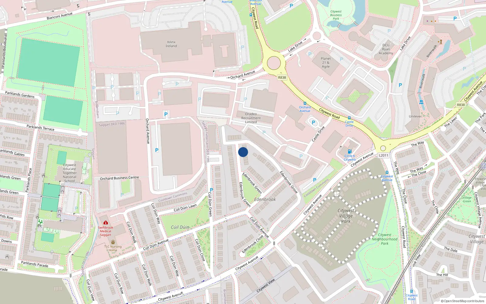 Overhead map showing the location of 32 Edenbrook Green, Citywest