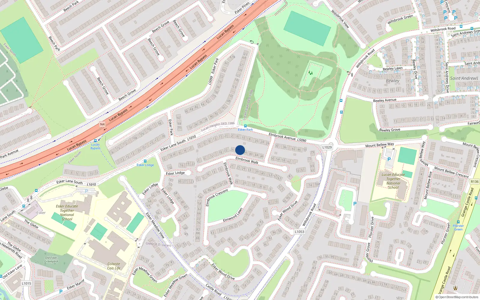 Overhead map showing the location of 32 Elmbrook Walk, Lucan