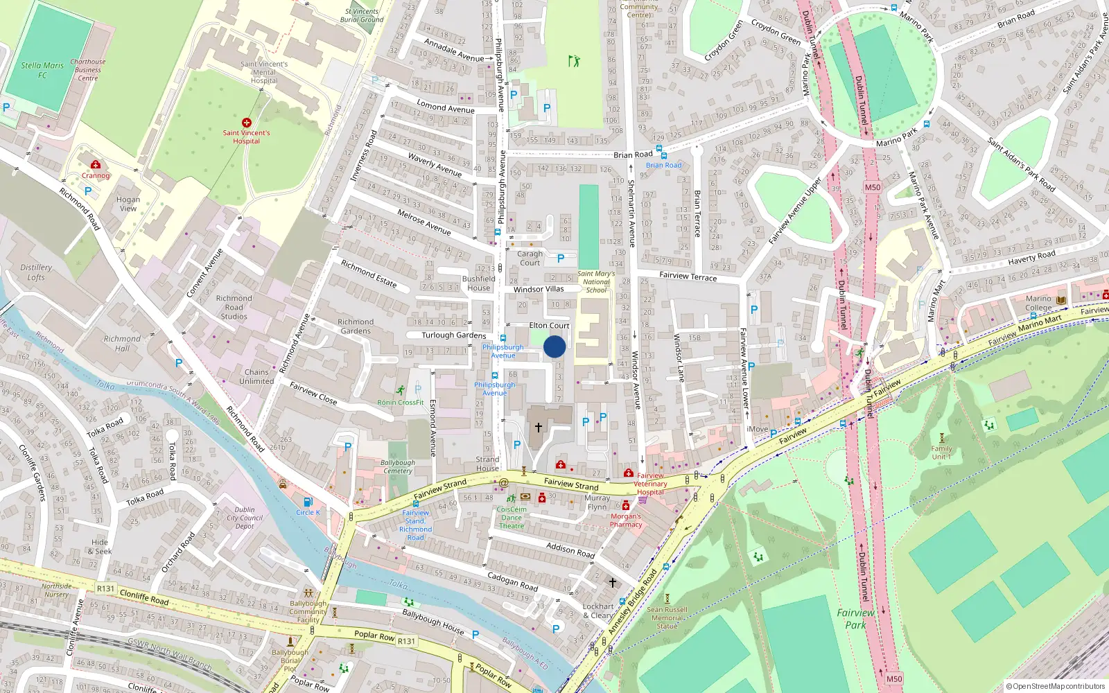Overhead map showing the location of 32 Elton Court, Philipsburgh Avenue, Dublin 1