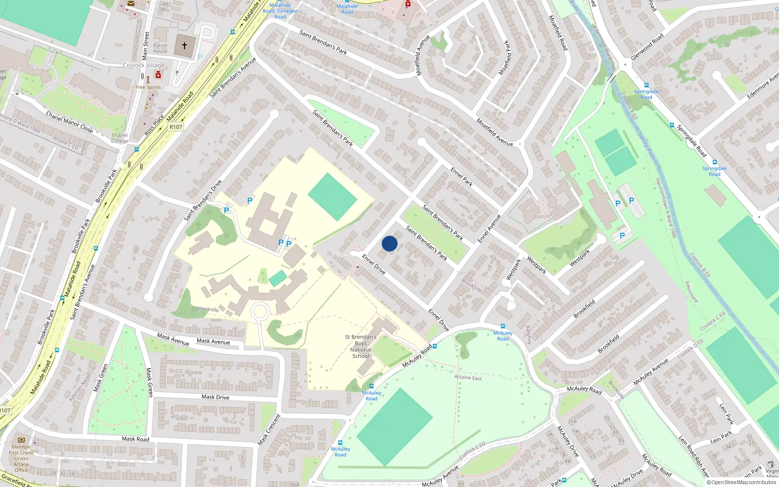 Overhead map showing the location of 32 Ennel Drive, Dublin 5