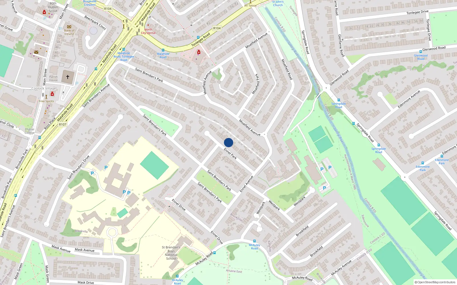 Overhead map showing the location of 32 Ennel Park, Dublin 5