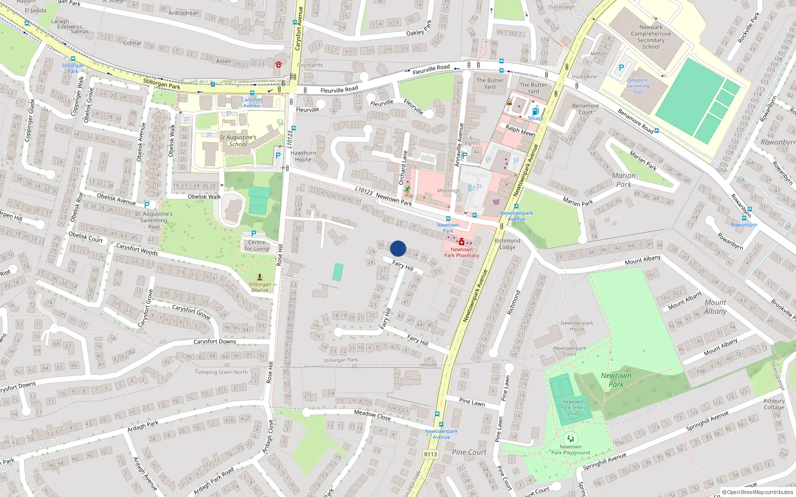 Overhead map showing the location of 32 Fairyhill, Blackrock, Dublin