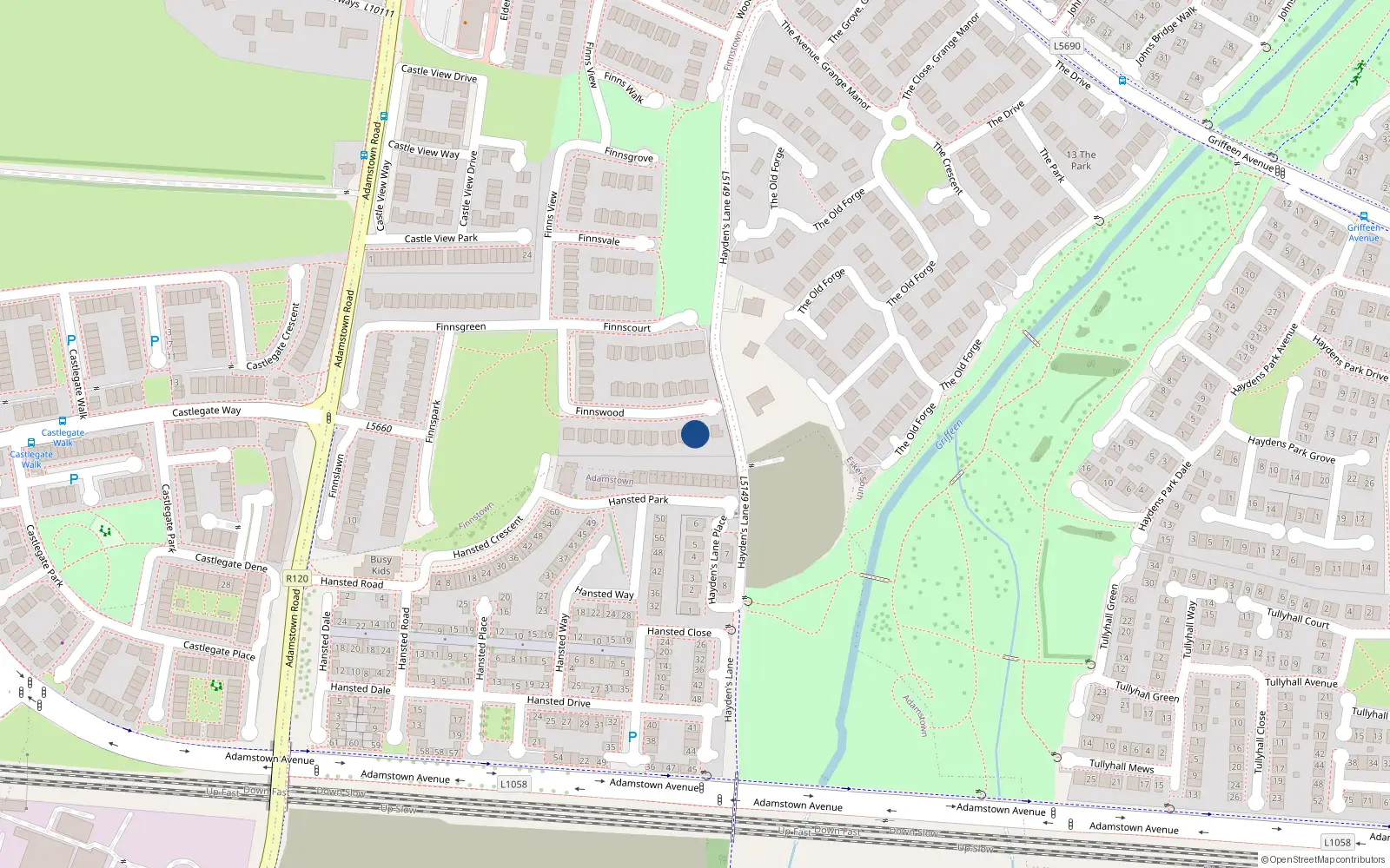 Overhead map showing the location of 32 Finnswood, Finnstown Cloisters, Lucan