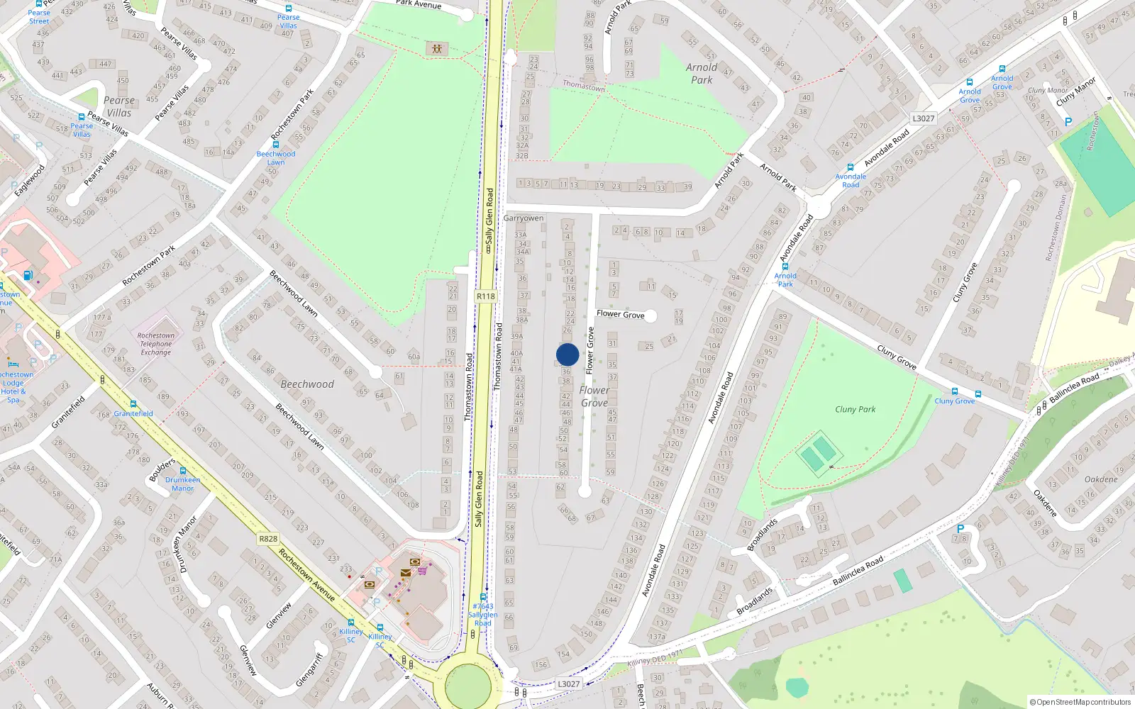 Overhead map showing the location of 32 Flower Grove, Glenageary, Dublin