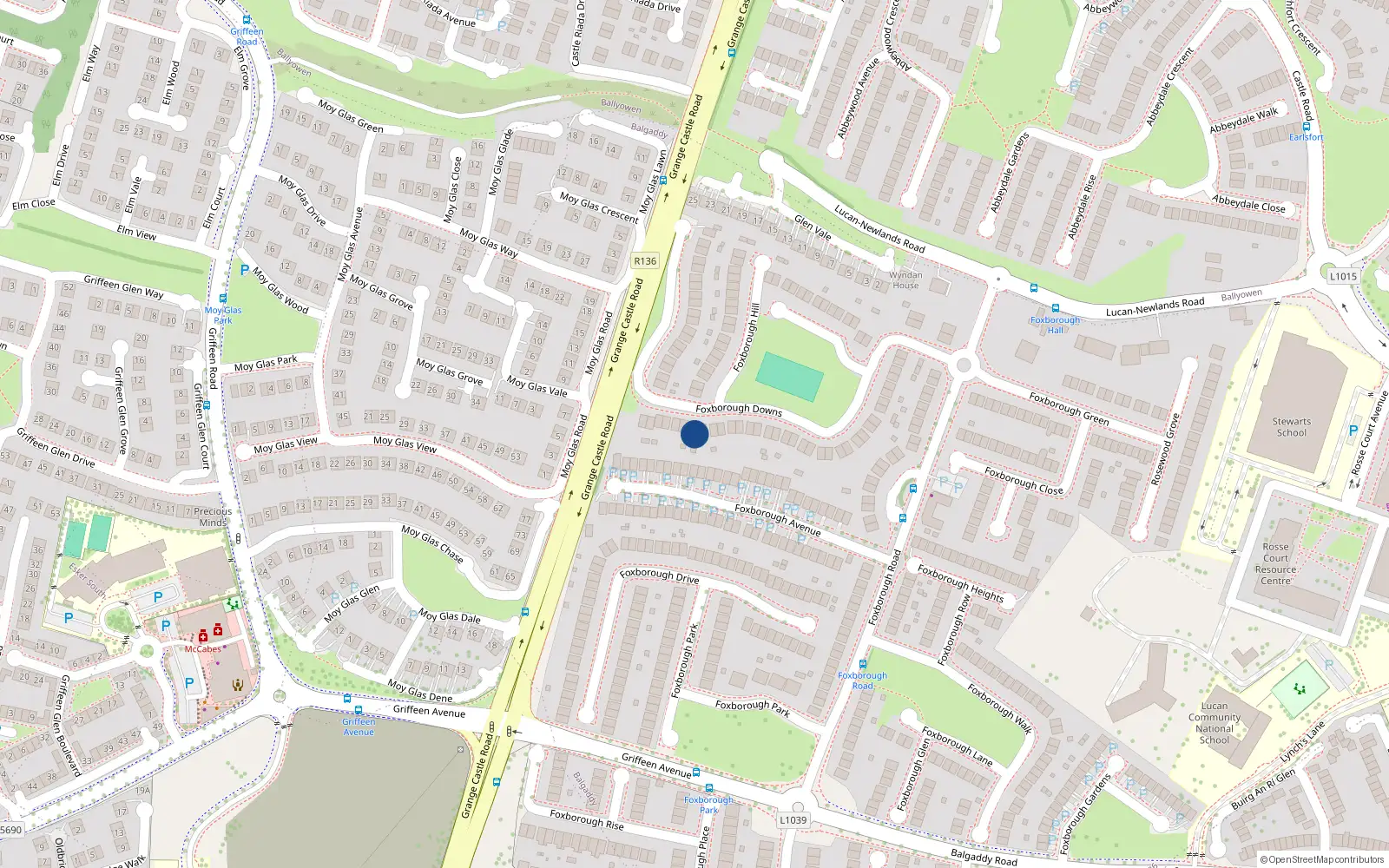 Overhead map showing the location of 32 Foxborough Downs, Lucan