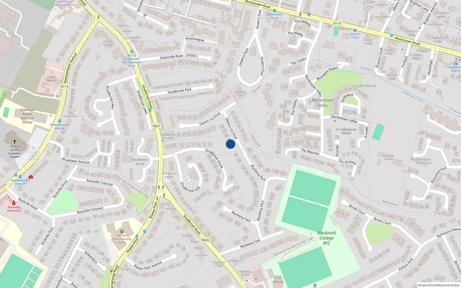 Overhead map showing the location of 32 Gleann Na Smol, Monkstown