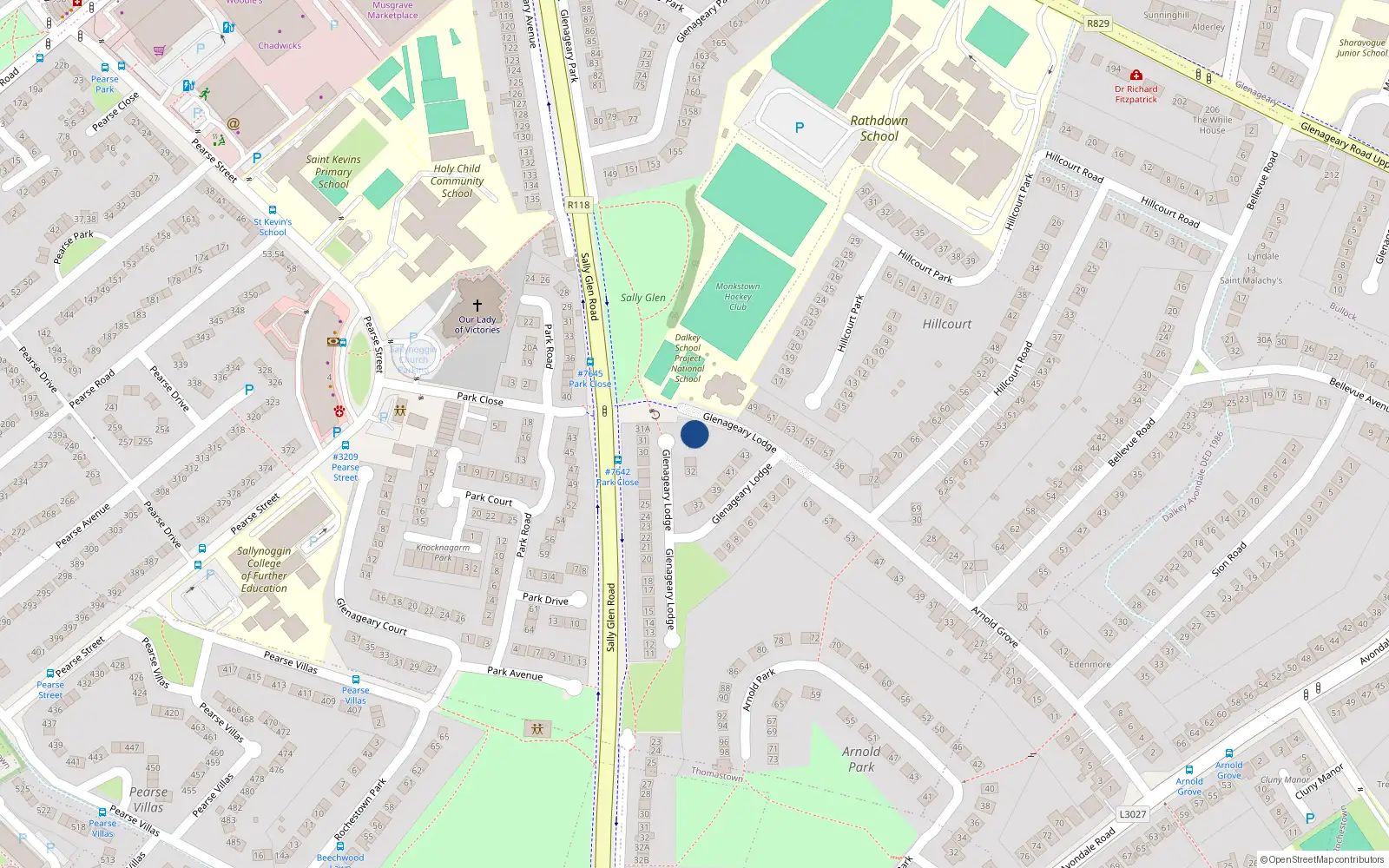 Overhead map showing the location of 32 Glenageary Lodge, Dublin