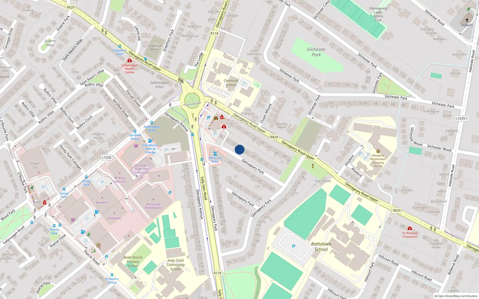 Overhead map showing the location of 32 Glenageary Park, Glenageary, Co Dublin