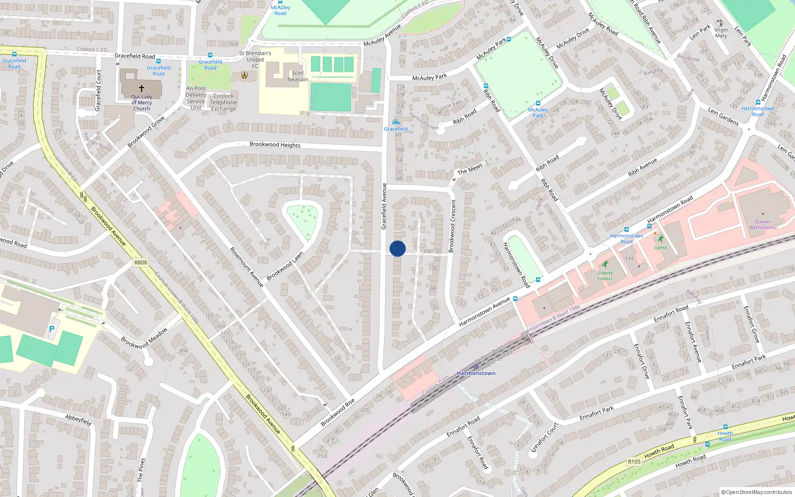 Overhead map showing the location of 32 Gracefield Avenue, Dublin 5