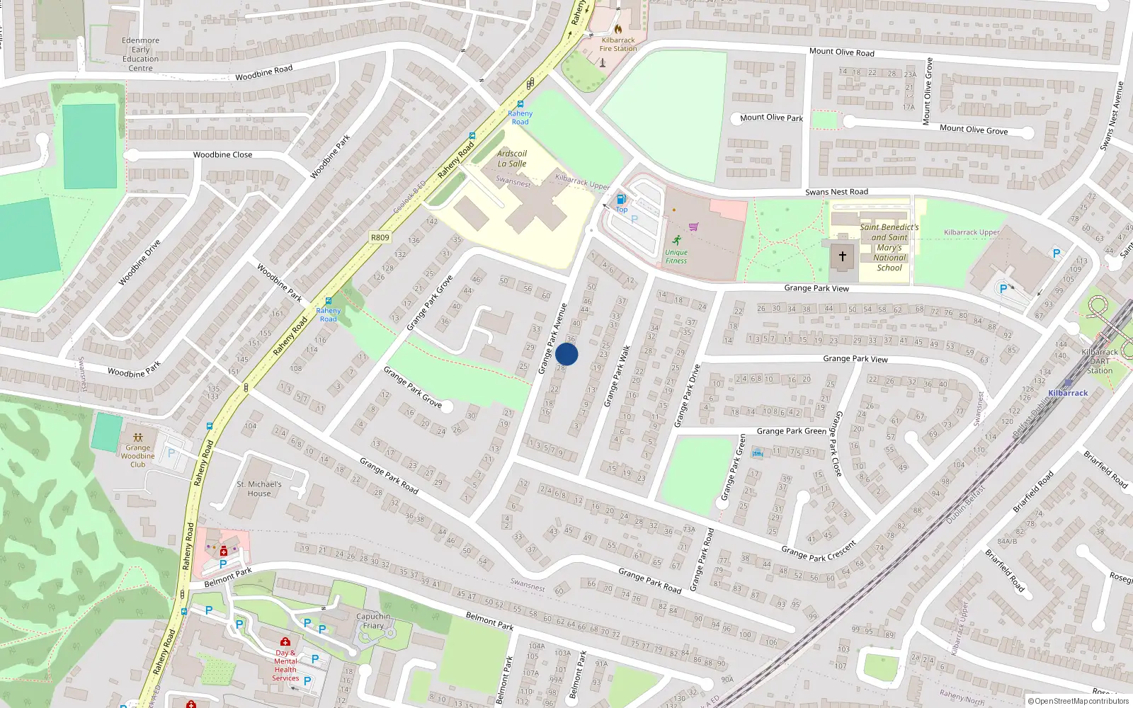 Overhead map showing the location of 32 Grange Park Avenue, Raheny, Dublin 5