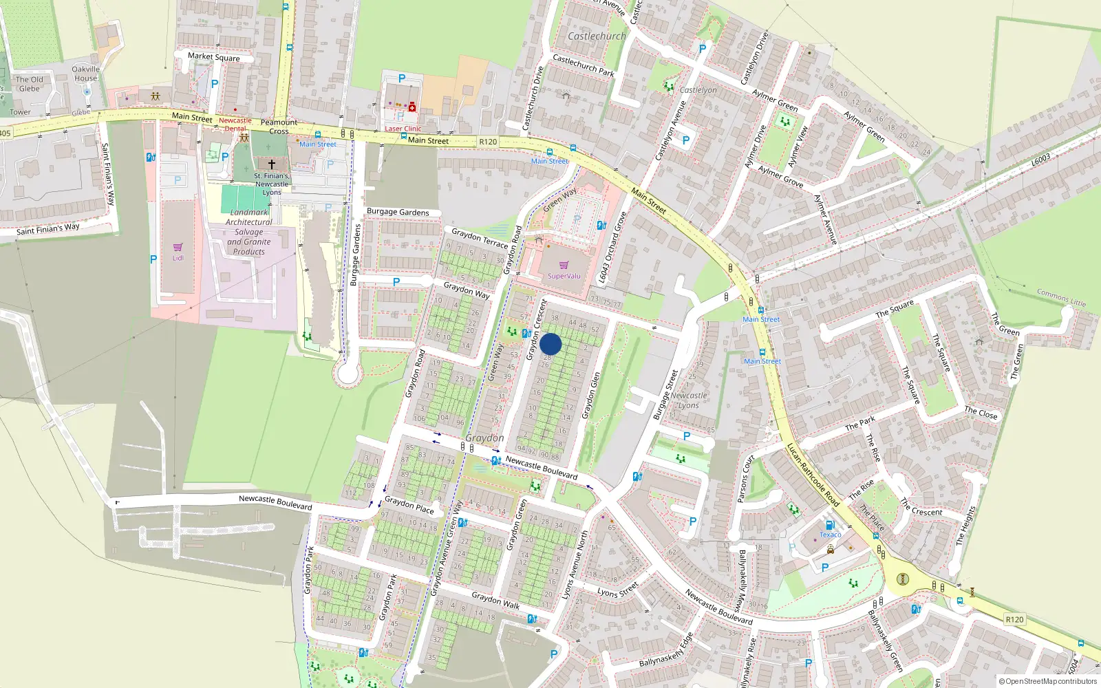 Overhead map showing the location of 32 Graydon Crescent, Newcastle