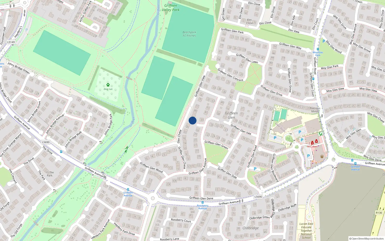 Overhead map showing the location of 32 Griffeen Glen Chase, Lucan