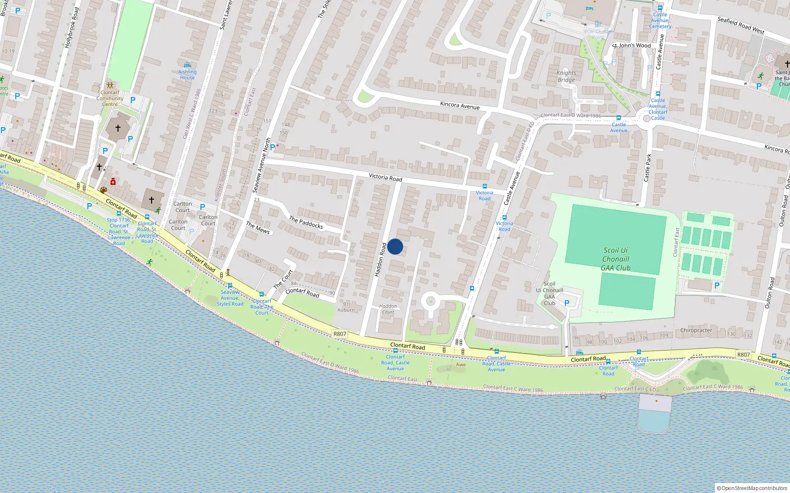 Overhead map showing the location of 32 Haddon Road, Dublin 3