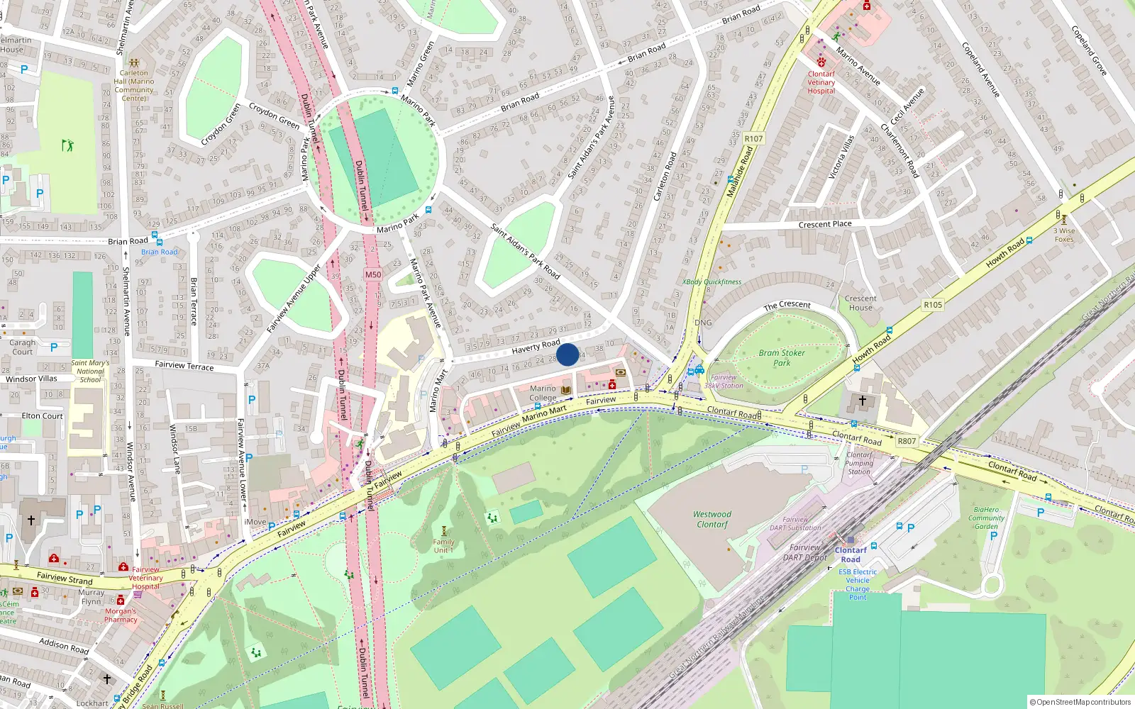 Overhead map showing the location of 32 Haverty Road, Dublin 3