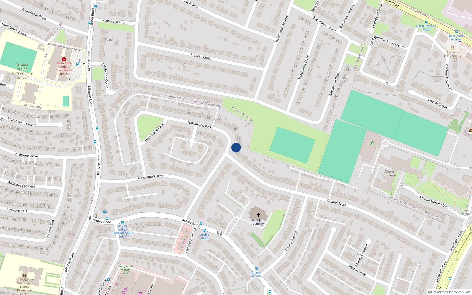 Overhead map showing the location of 32 Hazelwood Park, Artane, Dublin 5