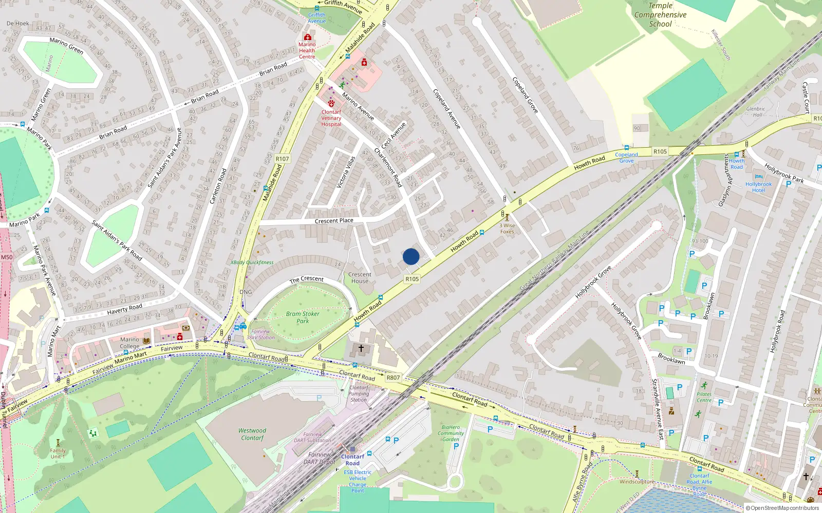 Overhead map showing the location of 32 Howth Road, Dublin 3