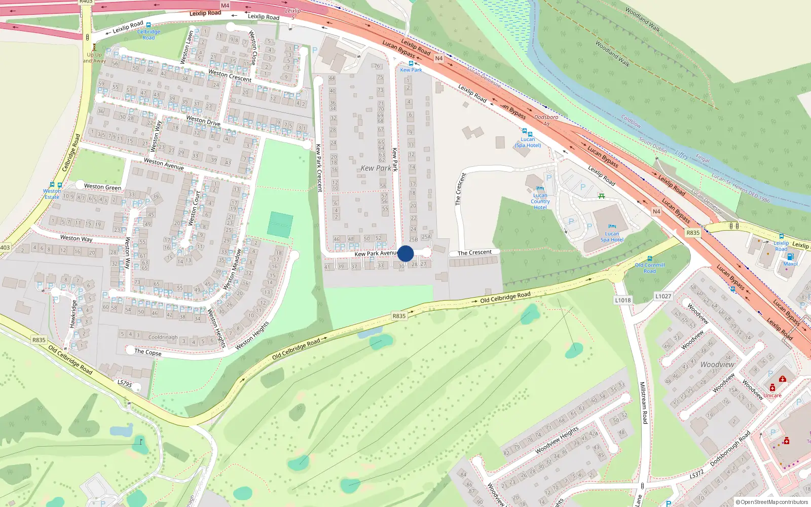 Overhead map showing the location of 32 Kew Park Avenue, Lucan