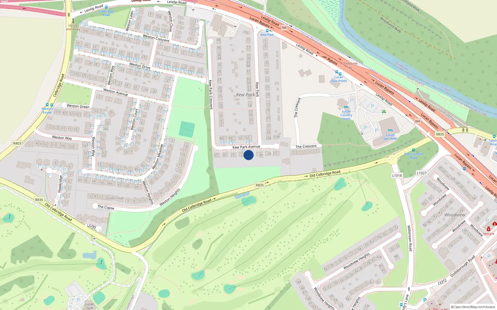 Overhead map showing the location of 32 Kew Park, Lucan