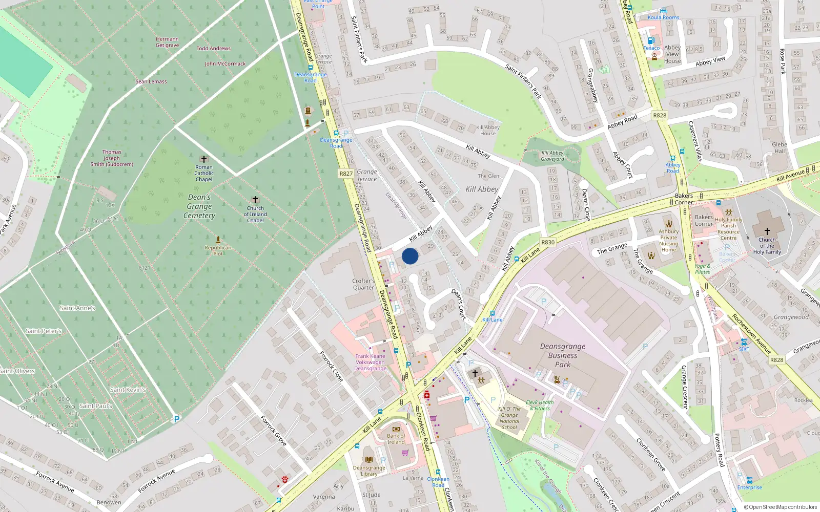 Overhead map showing the location of 32 Kill Abbey, Blackrock