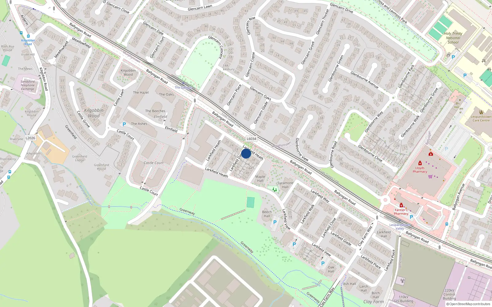 Overhead map showing the location of 32 Larkfield Heath, Kilgobbin