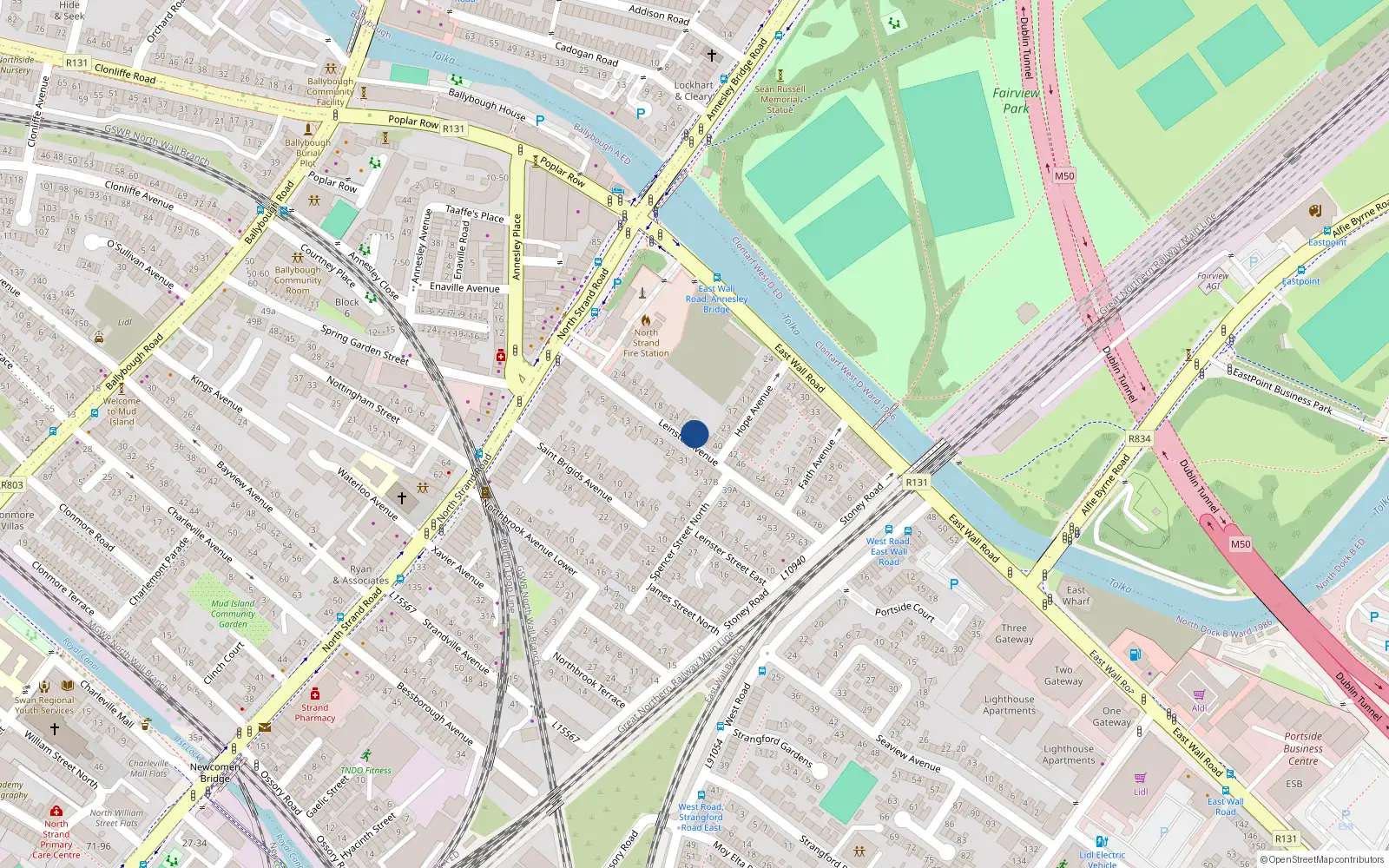 Overhead map showing the location of 32 Leinster Avenue, North Strand, Dublin 3
