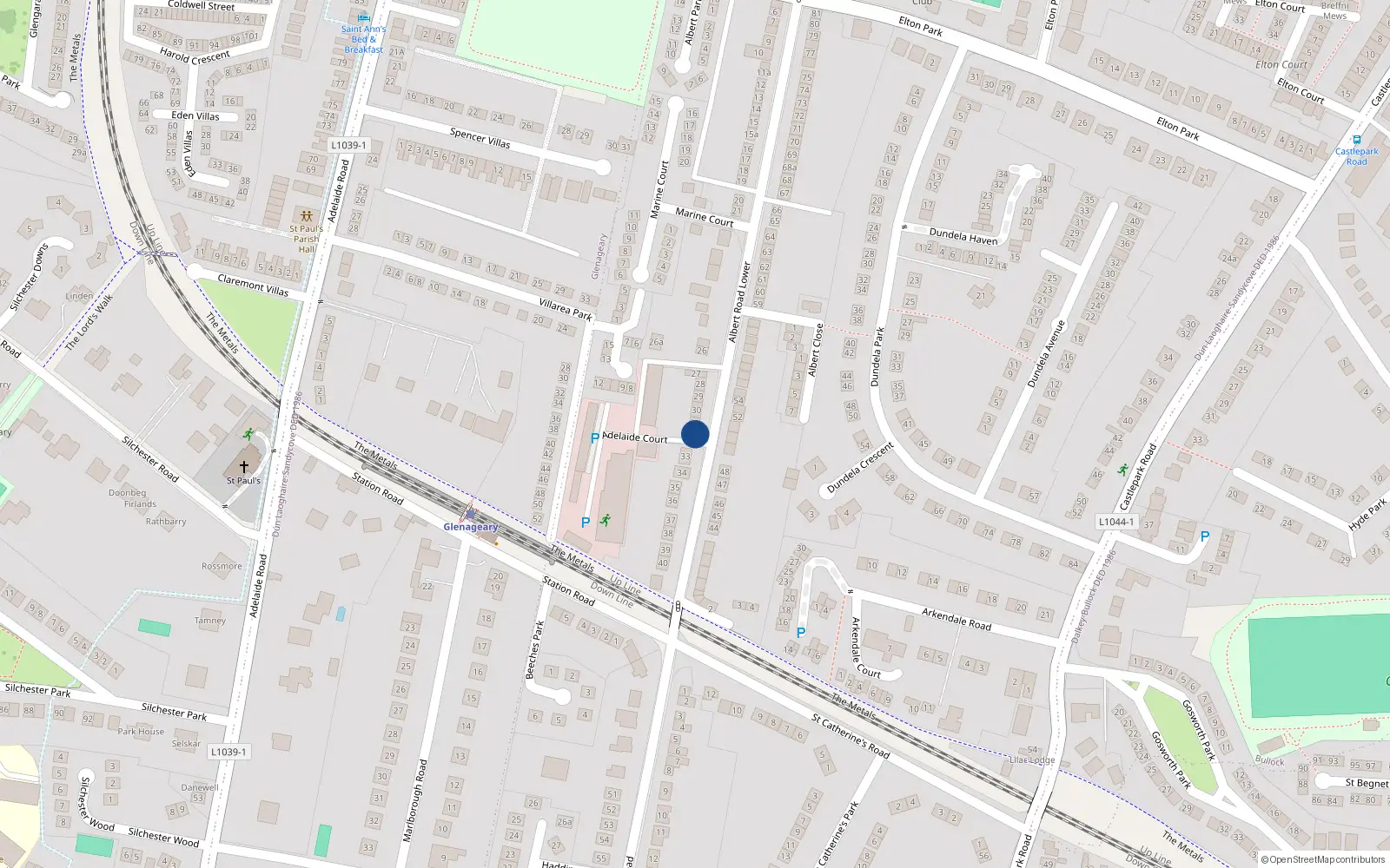 Overhead map showing the location of 32 Albert Road Lower, Dublin