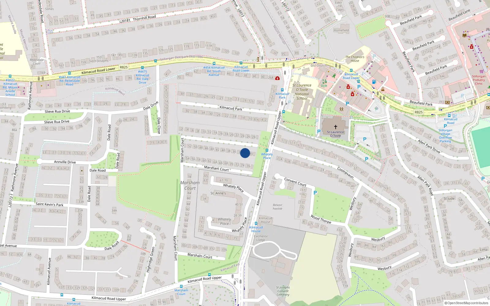 Overhead map showing the location of 32 Marsham Court, Stillorgan, Dublin