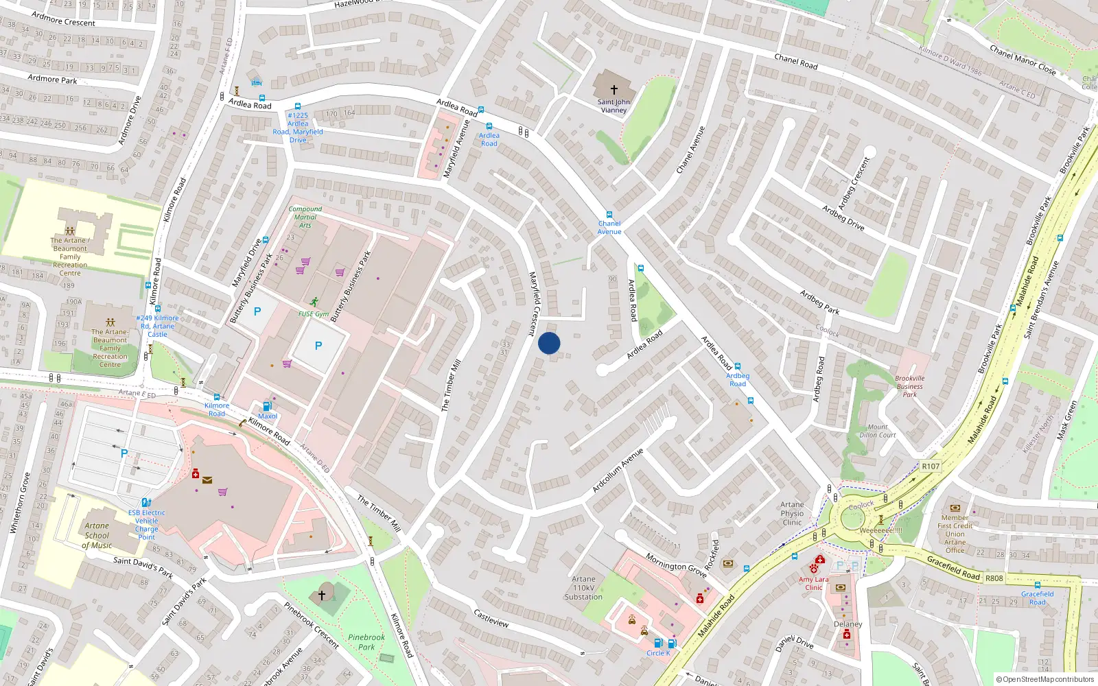 Overhead map showing the location of 32 Maryfield Crescent, Dublin 5