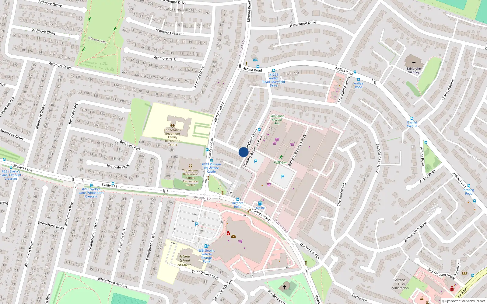 Overhead map showing the location of 32 Maryfield Drive, Dublin 5