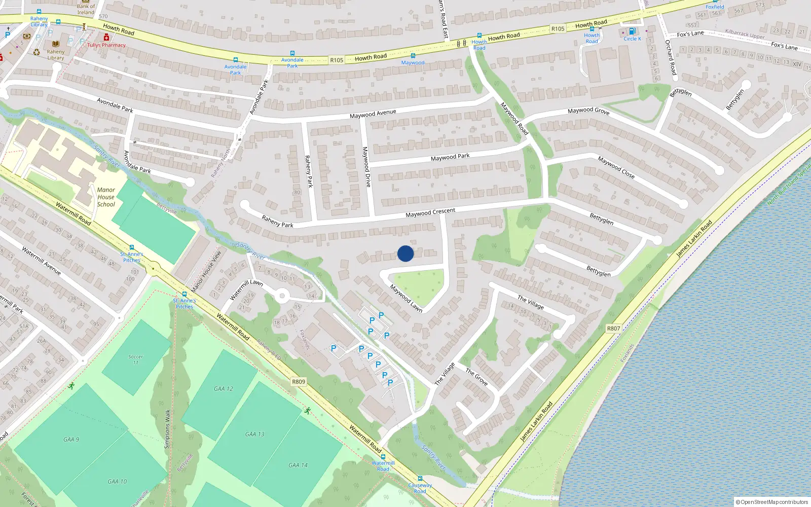 Overhead map showing the location of 32 Maywood Lawn, Dublin 5
