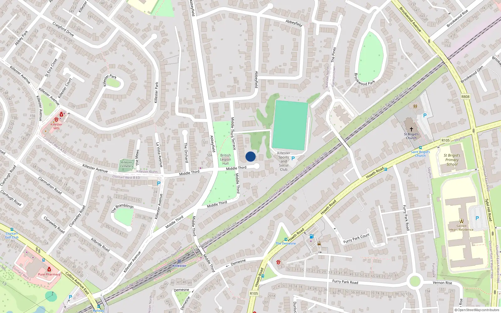 Overhead map showing the location of 32 Middle Third, Dublin 5