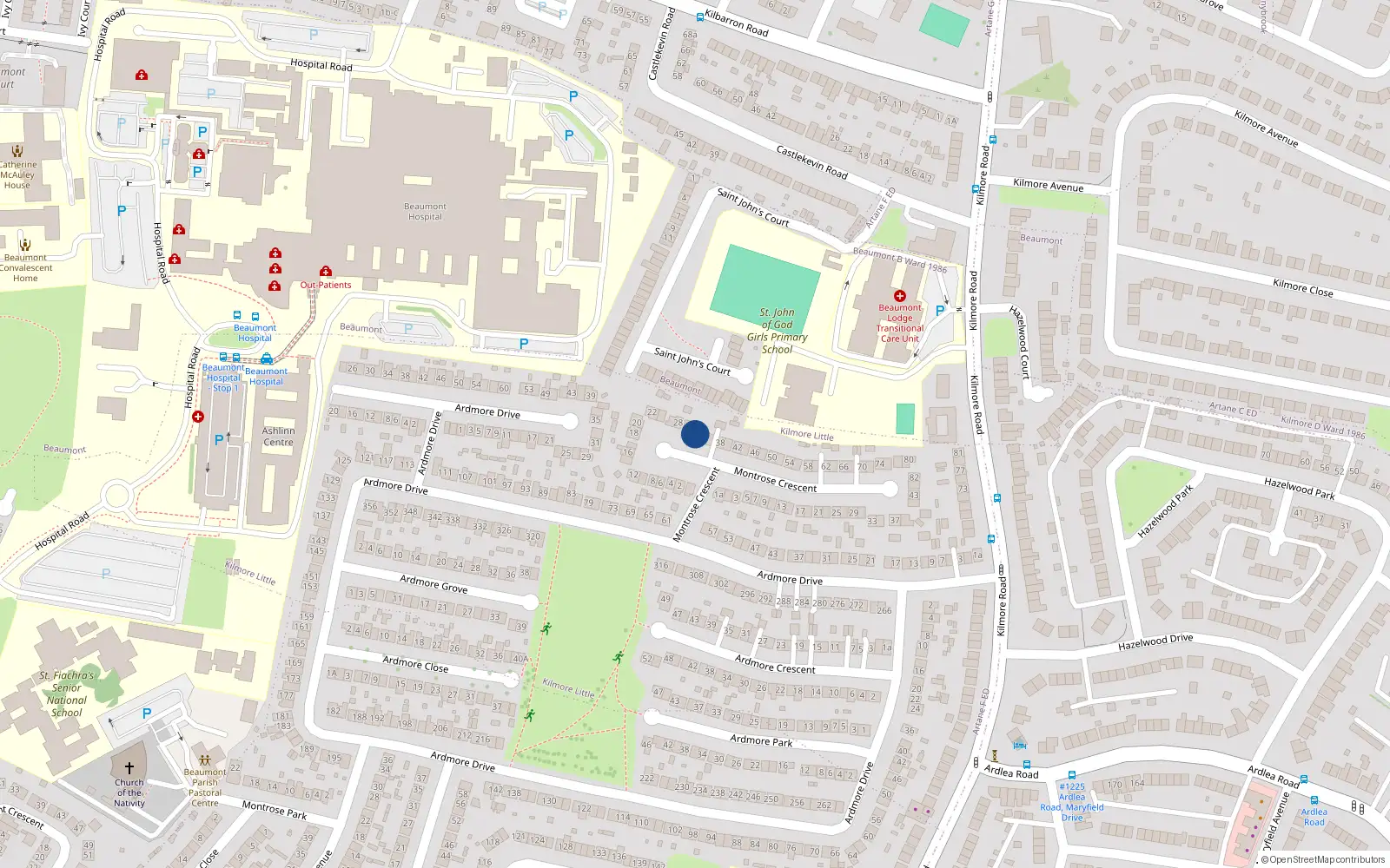 Overhead map showing the location of 32 Montrose Crescent, Dublin 5