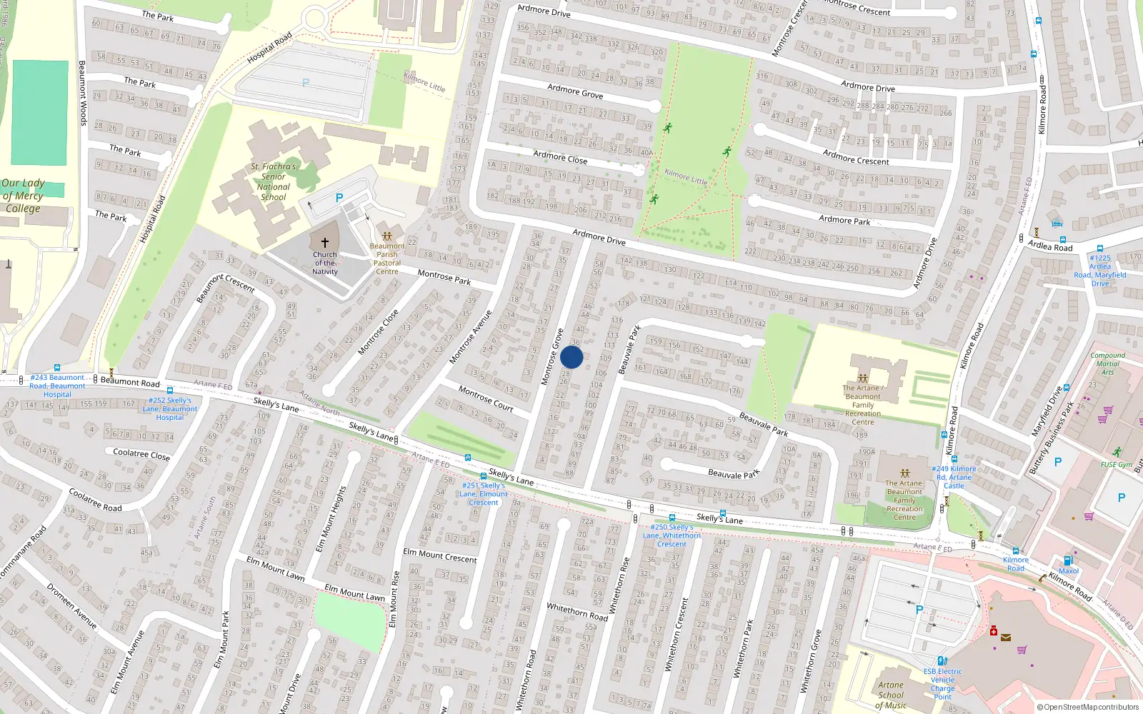 Overhead map showing the location of 32 Montrose Grove, Dublin 5
