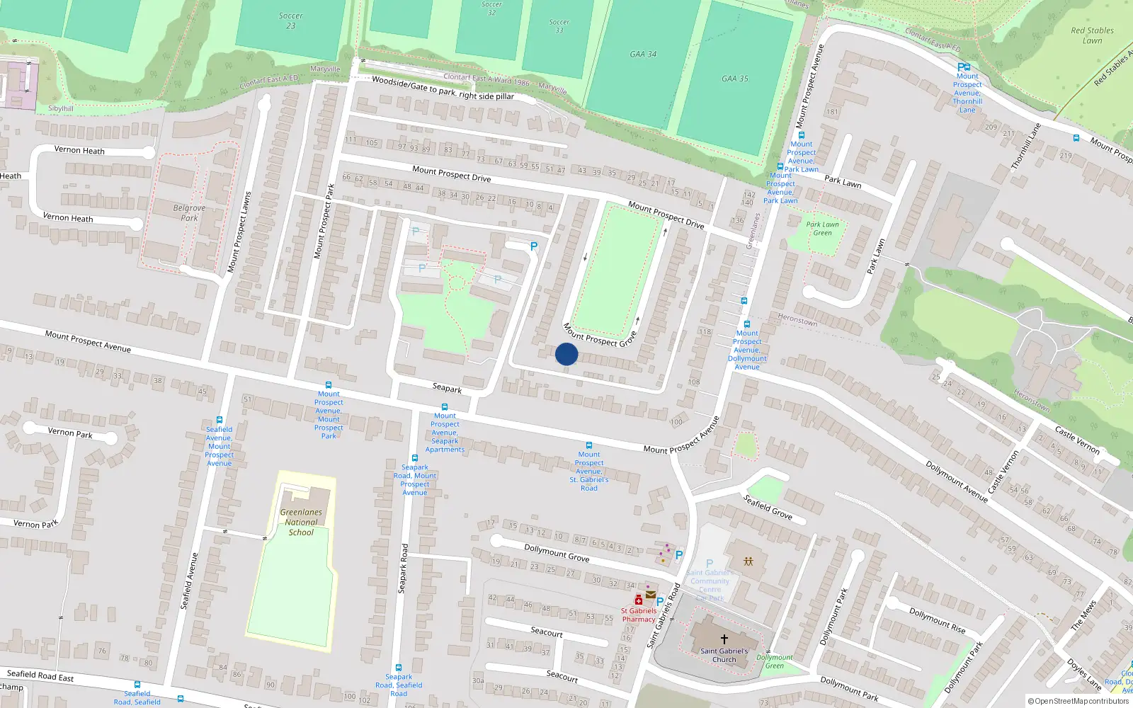 Overhead map showing the location of 32 Mount Prospect Grove, Dublin 3