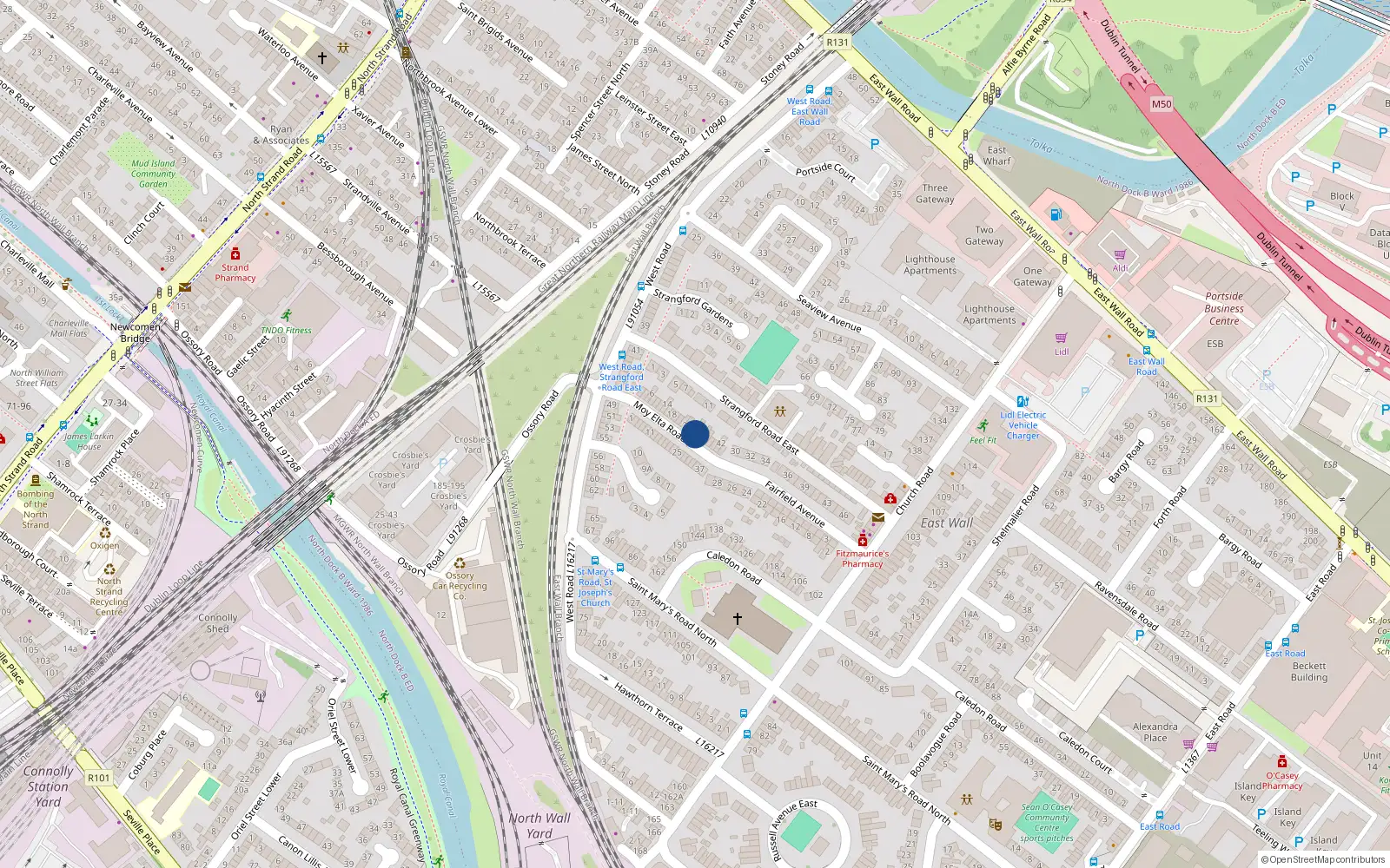 Overhead map showing the location of 32 Moy Elta Road, Wall, Dublin 3