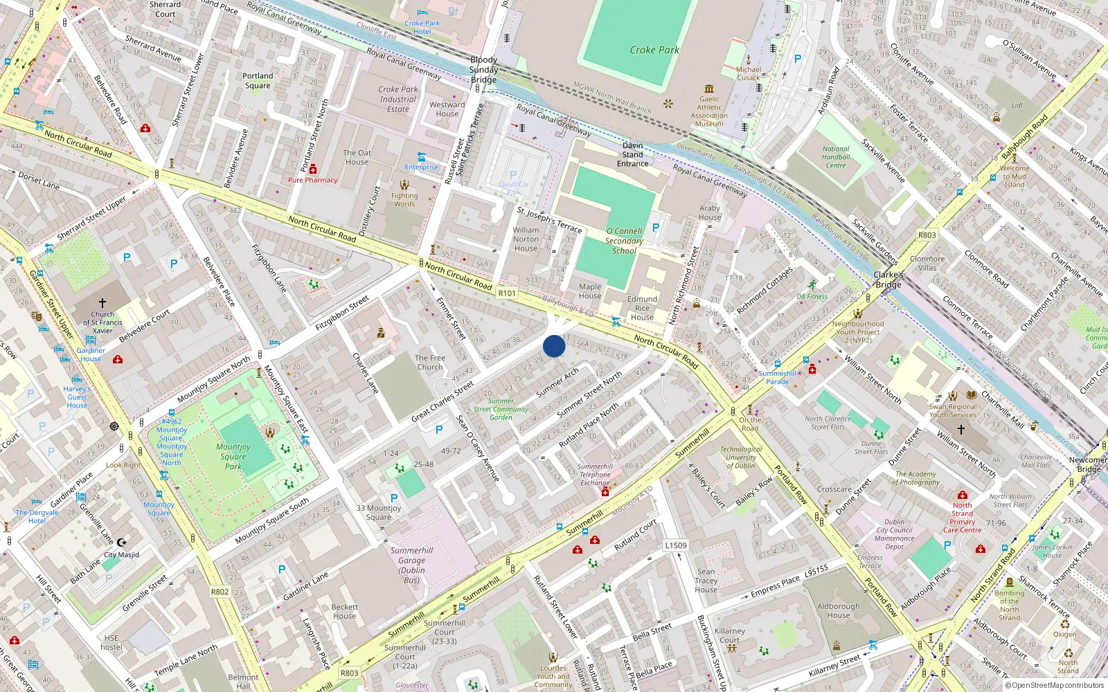 Overhead map showing the location of 32 Charles Street Great, Dublin 1