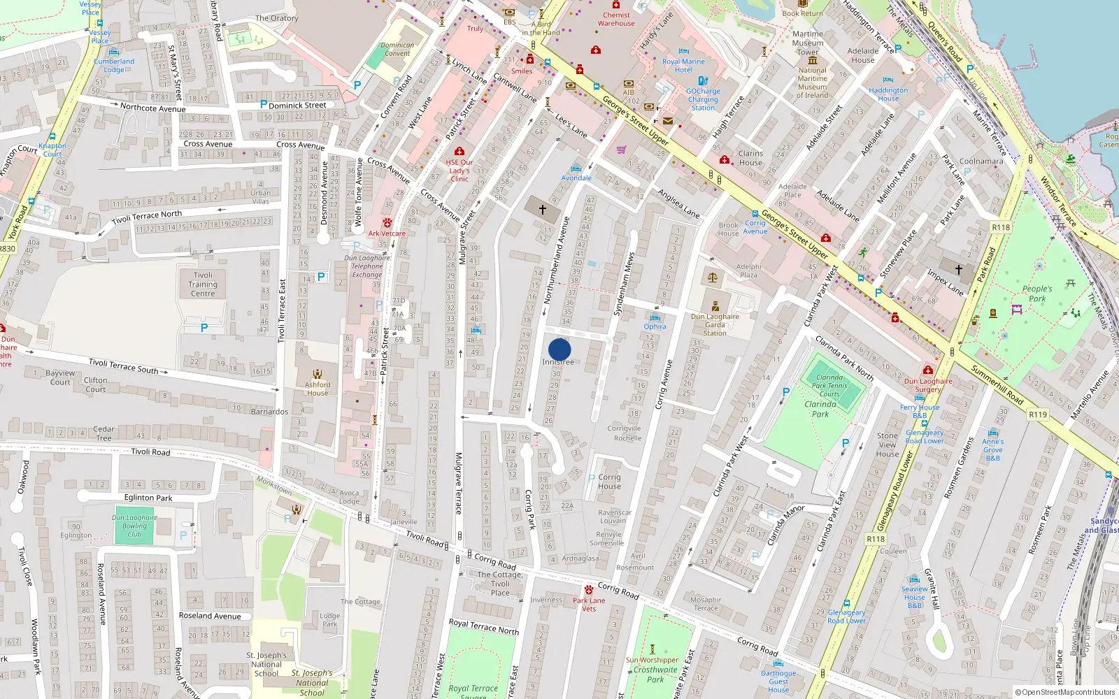 Overhead map showing the location of 32 Northumberland Avenue, Dublin