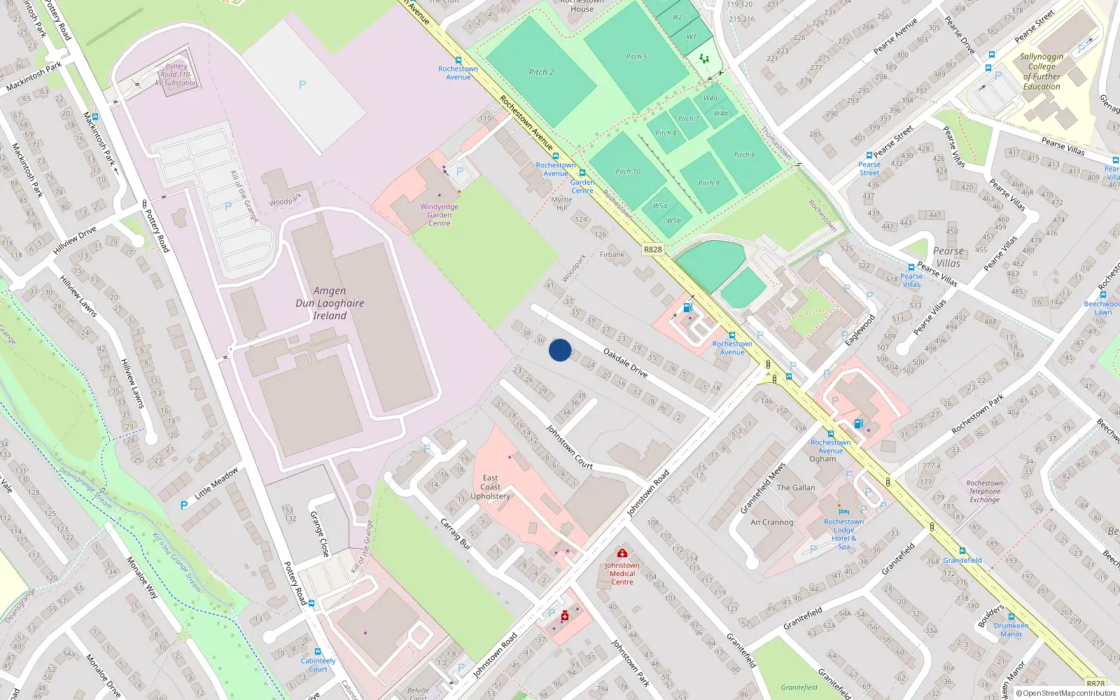 Overhead map showing the location of 32 Oakdale Drive, Dun Laoghaire