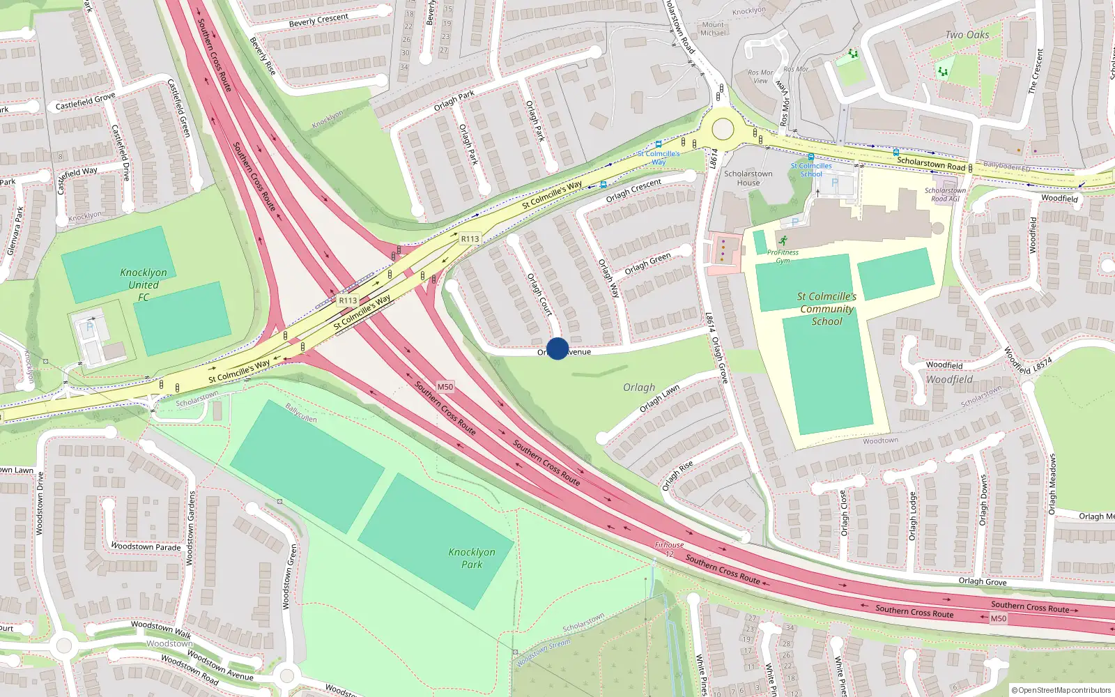 Overhead map showing the location of 32 Orlagh Court, Dublin