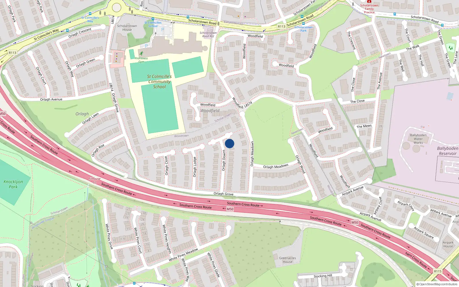 Overhead map showing the location of 32 Orlagh Downs, Dublin 16