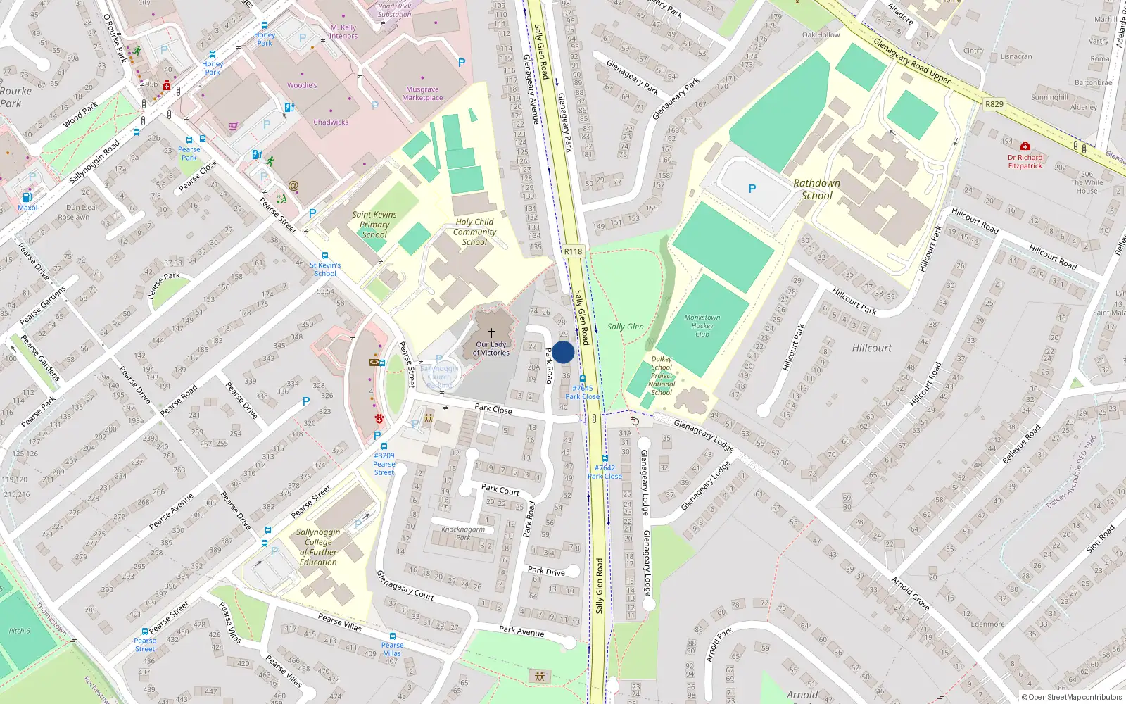 Overhead map showing the location of 32 Park Road, Glenageary